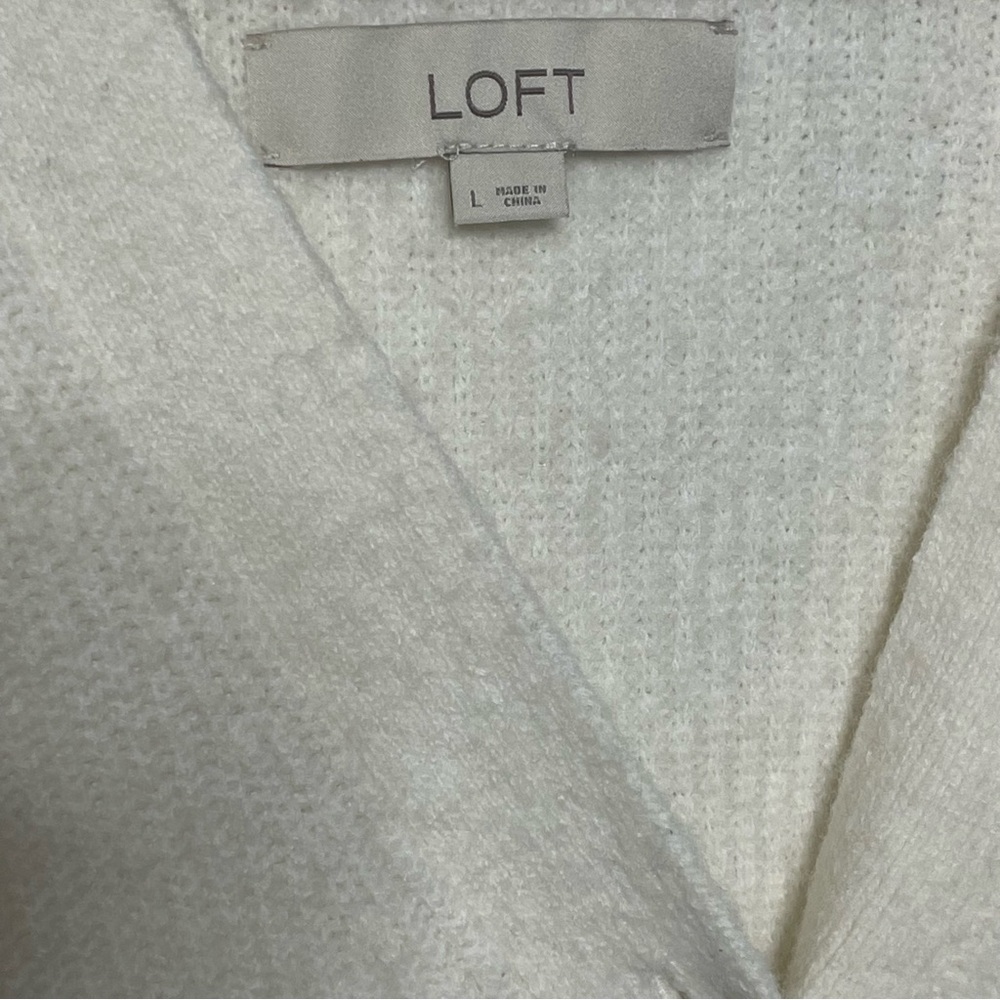LOFT Cardigan Sweater Women’s L V-Neck Long Sleeve Crystal Buttons Ivory - Picture 5 of 7